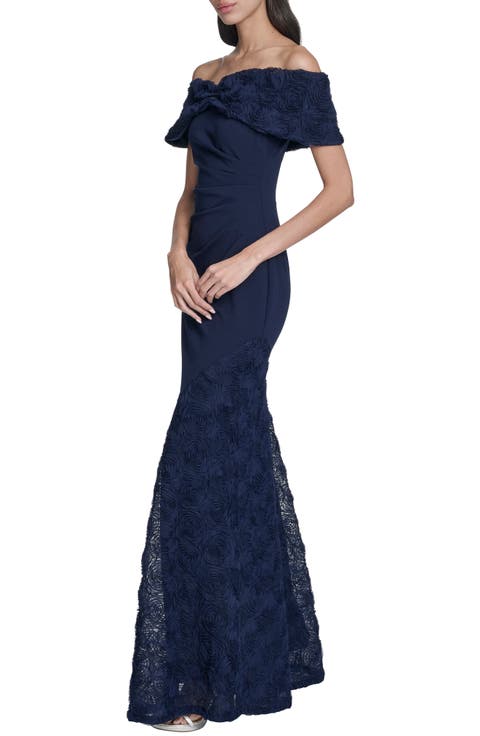 Off the Shoulder 3D Floral Gown