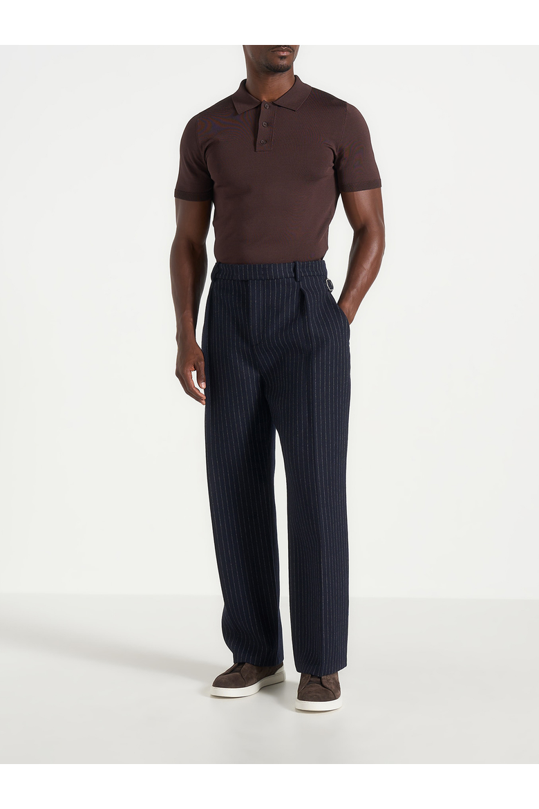 Dorian Wool Pinstripe Pleated Trousers, Alternate, color, Navy