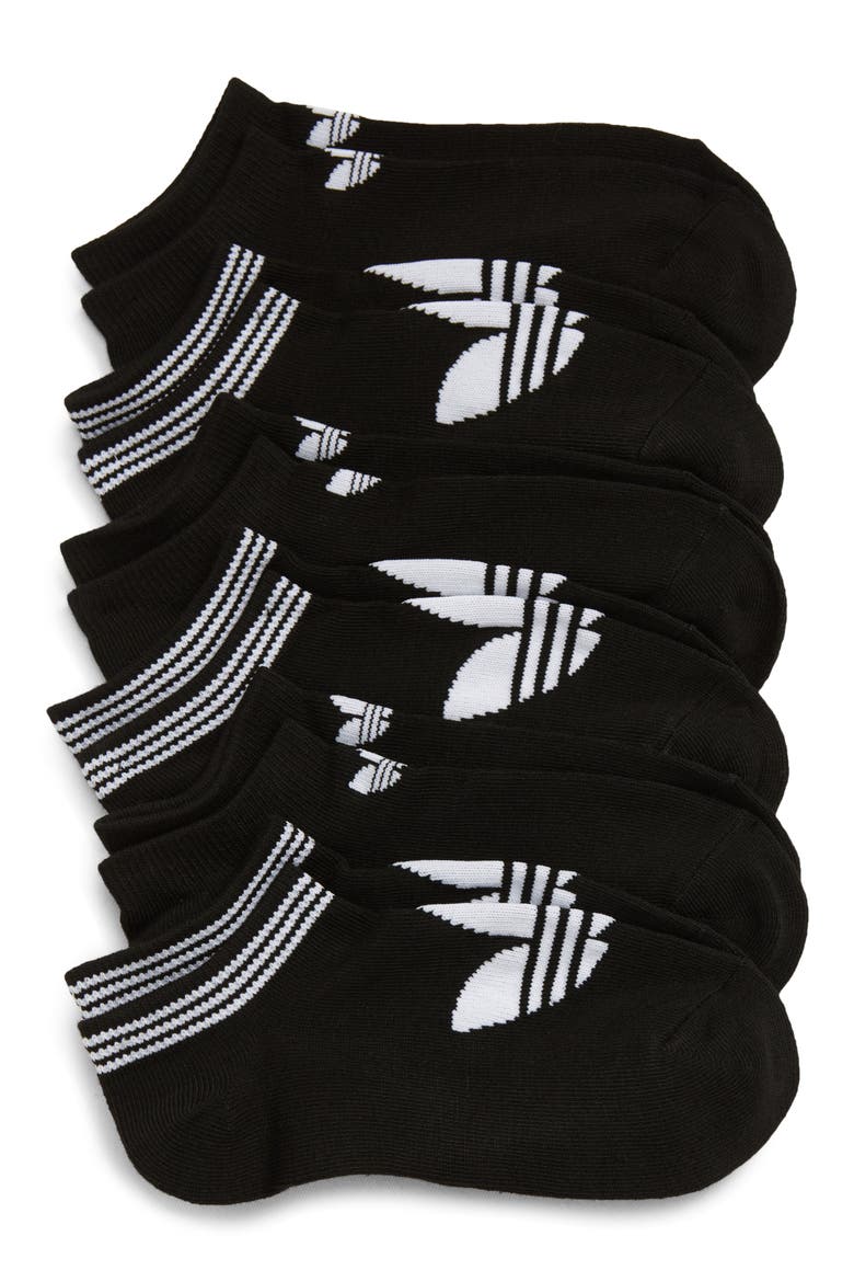 6-Pack Trefoil Logo No-Show Socks, Main, color, BLACK/ WHITE