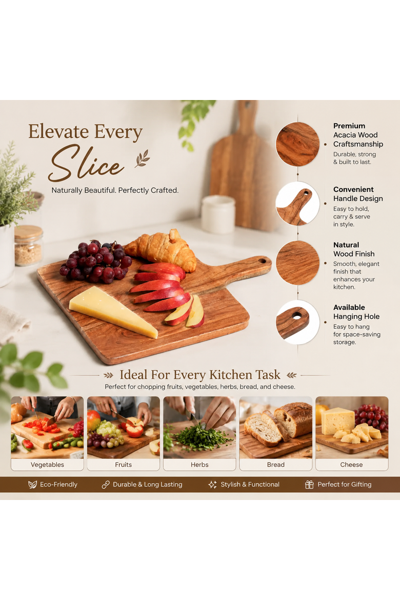 Acacia Wood Chopping Board with Handle, Alternate, color, Natural Wood