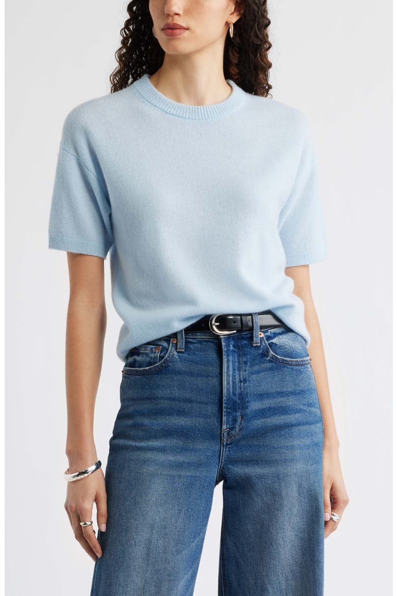 Short Sleeve Cashmere Sweater, Main, color, BLUE SUBDUED