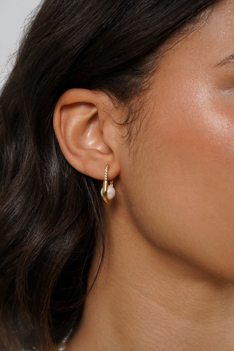 Bold Pearl Hoops, Alternate, color, Gold
