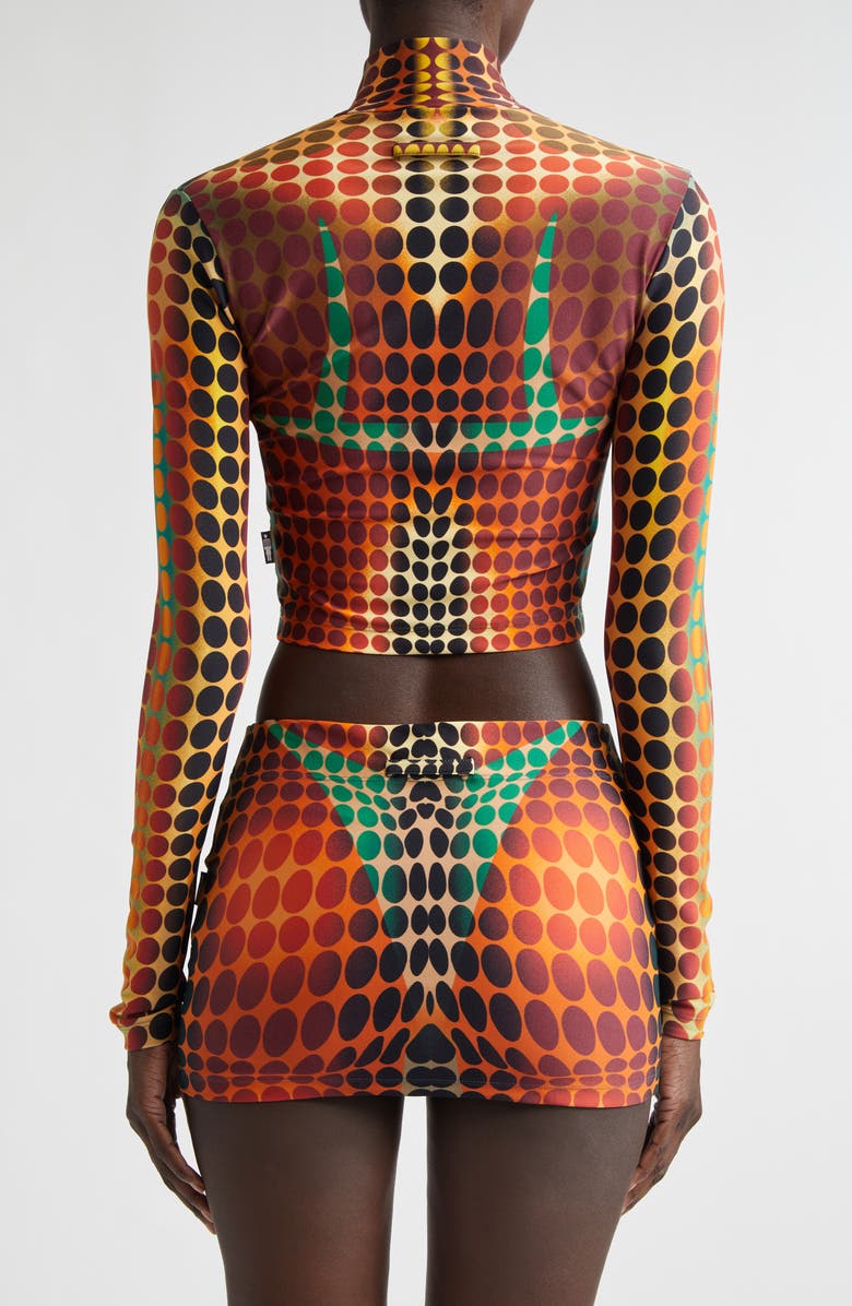 Jean Paul Gaultier Re-Edition Polka Dot Trompe l'Oeil Mesh Crop Top, Alternate, color, Orange/ Blue/ Brown