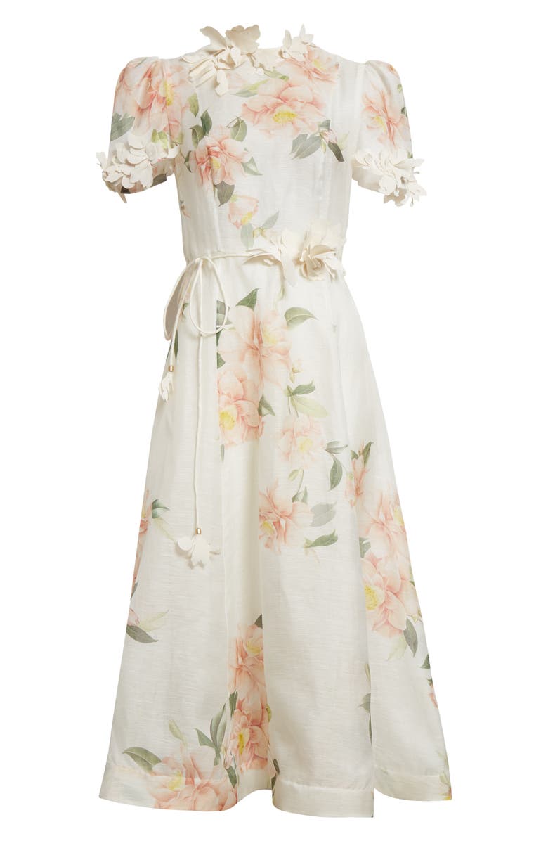 Zimmermann Natura Liftoff Floral Linen & Silk Organza Midi Dress, Alternate, color,