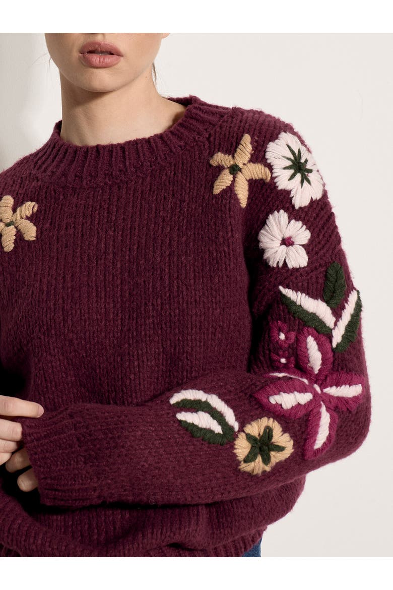 Crew Neck Relaxed Sleeve Jumper, Alternate, color, Burgundy