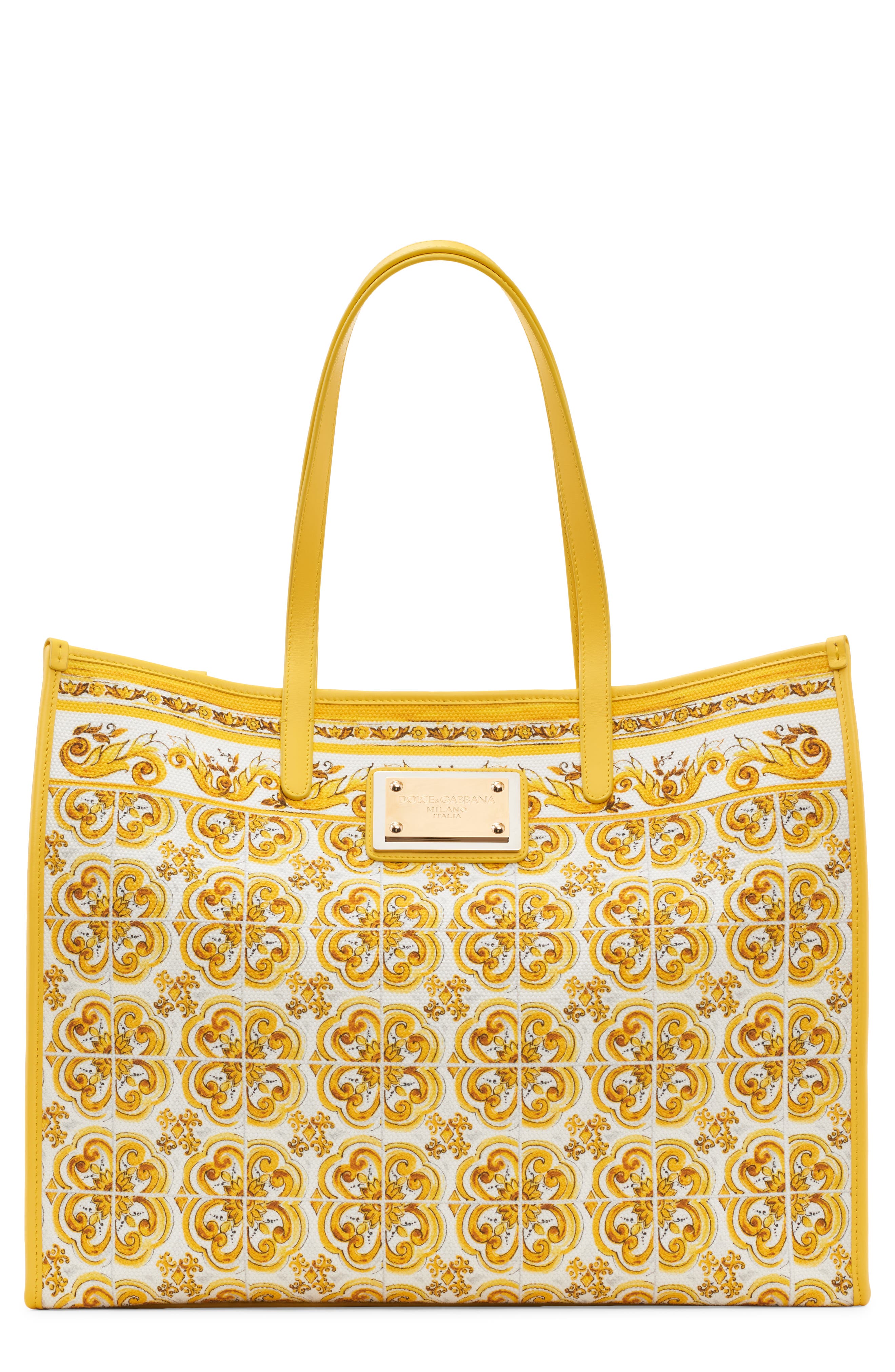 Dolce&Gabbana Majolica Print Canvas Shopper, Main, color, Azulejos Giallo