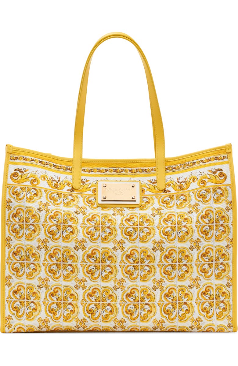 Dolce&Gabbana Majolica Print Canvas Shopper, Main, color, Azulejos Giallo