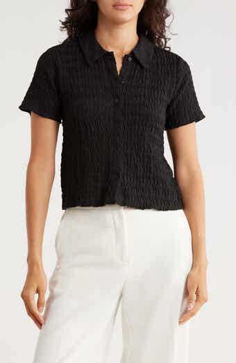 Muse Short Sleeve Textured Button-Up Crop Top