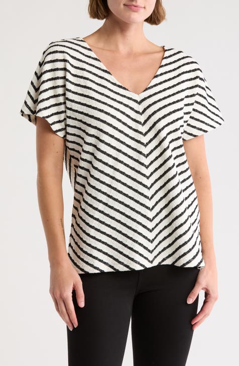 Stripe V-Neck Dolman T-Shirt