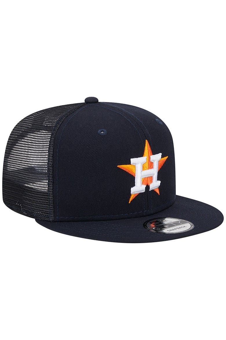 Men's New Era Navy Houston Astros Team Color Trucker 9FIFTY Snapback Hat, Alternate, color, Navy