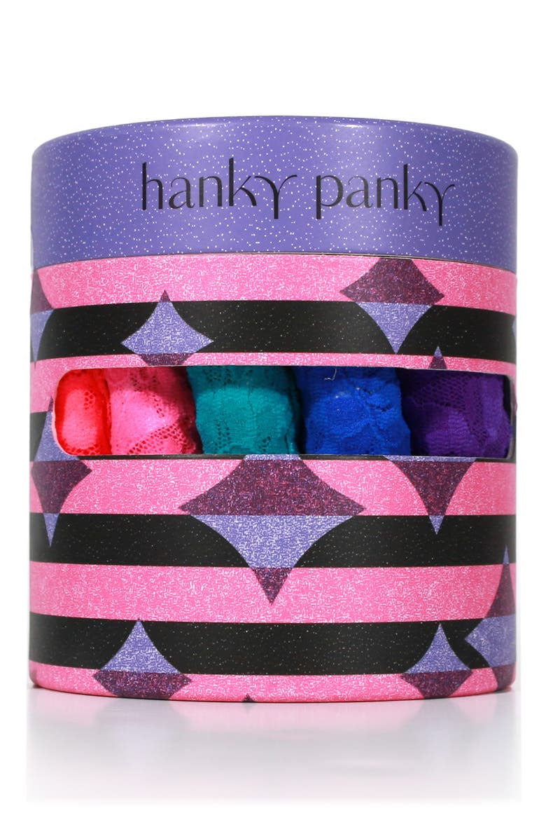 Holiday Assorted 5-Pack Low Rise Thongs, Main, color, PINK/ BLUE MULTI