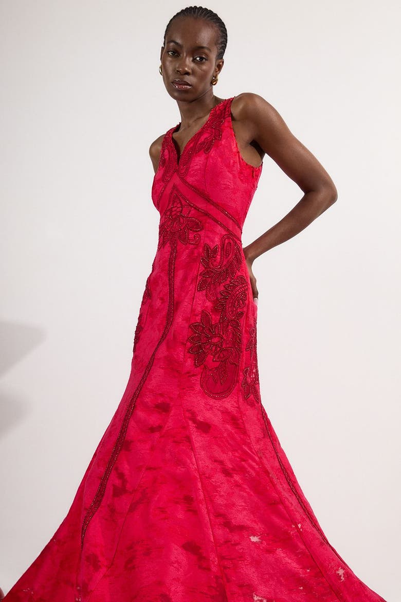 Beaded Open Back Maxi Dress, Alternate, color, Fuchsia
