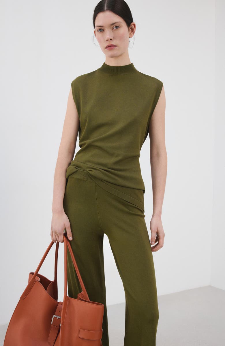 MANGO Pull-On Straight Leg Knit Pants, Alternate, color, Khaki Green