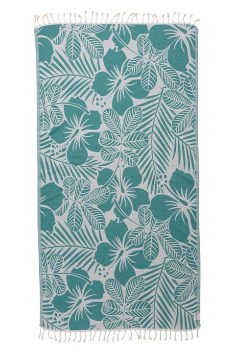 Hawaiian Flower Print Organic Cotton Reversible Turkish Towel
