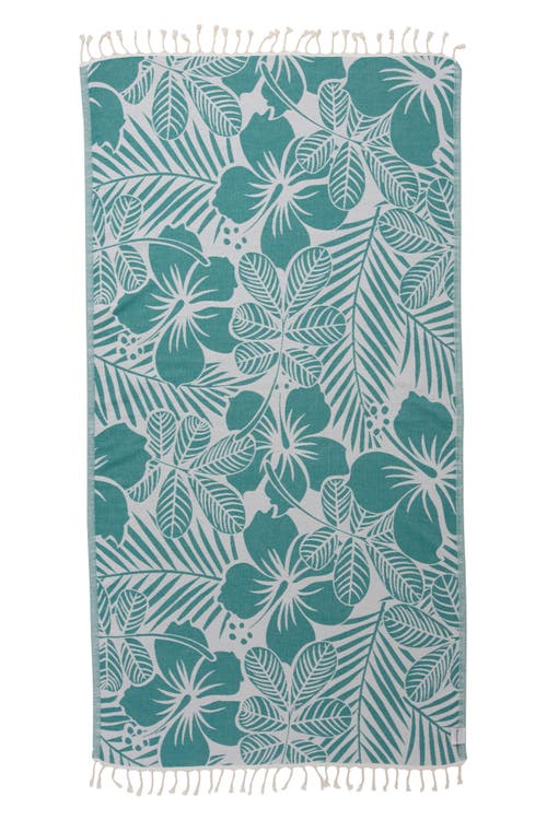 InfuseZen Hawaiian Flower Print Organic Cotton Reversible Turkish Towel in Seagreen 