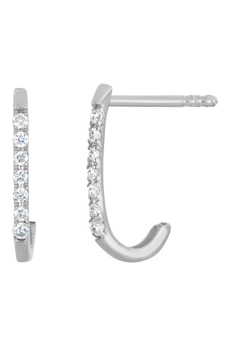 Diamond J-Hoop Earrings, Main, color, 18K WHITE GOLD