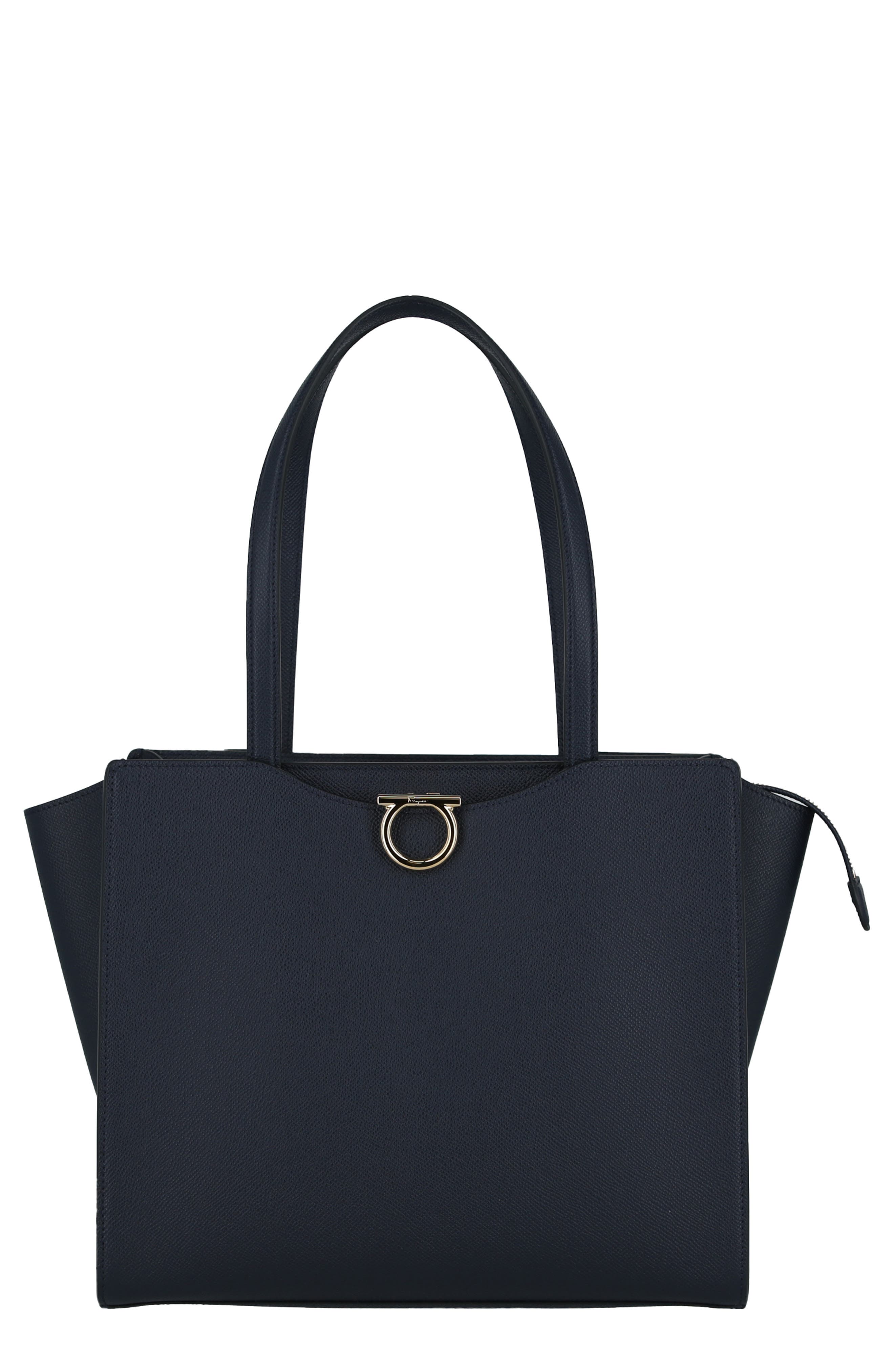 FERRAGAMO Gemini Pebbled Leather Tote, Main, color, 