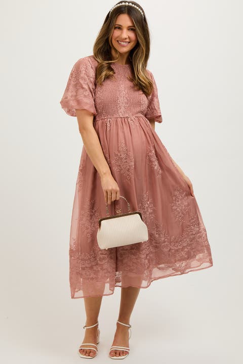 Floral Lace Smocked Midi Dress