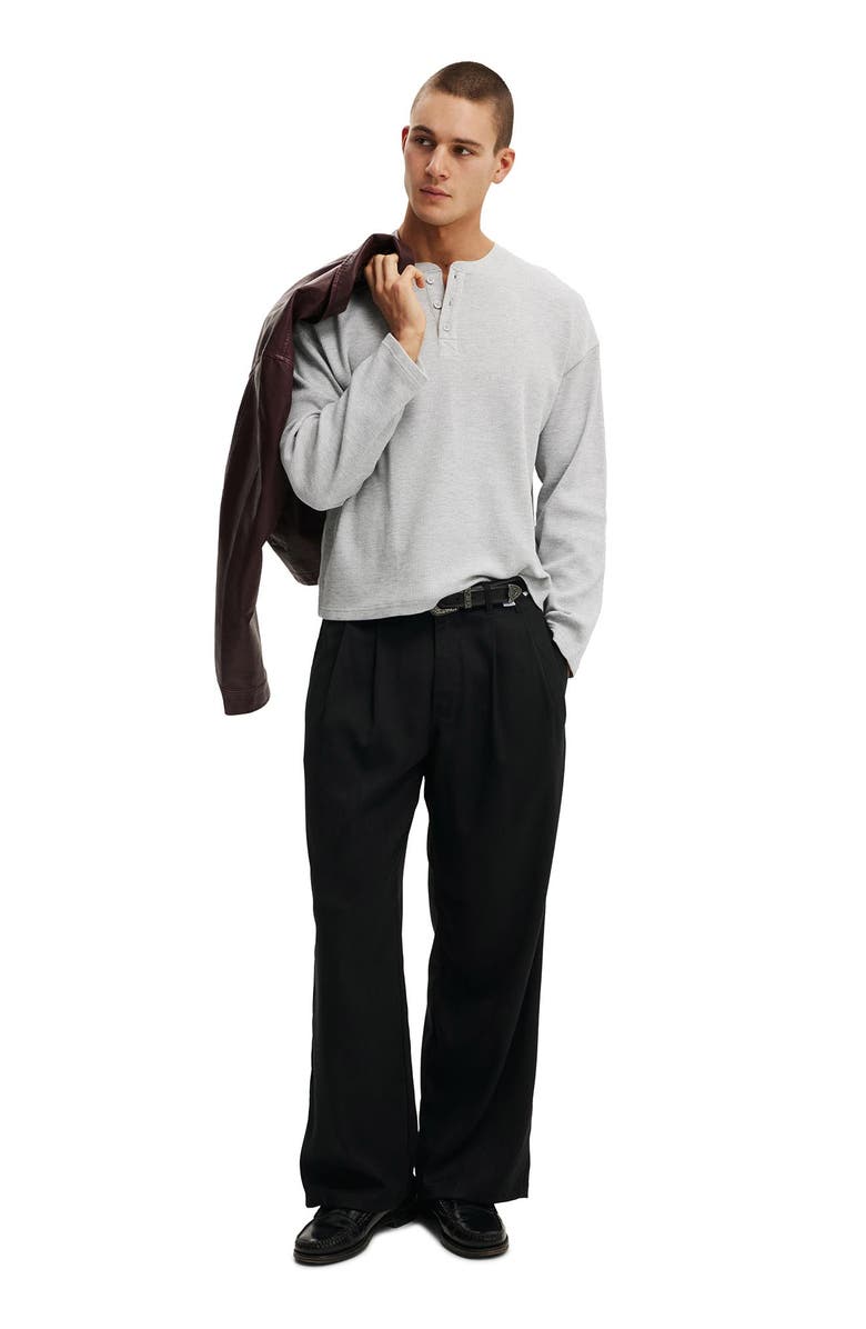 Cotton On Men's Relaxed Fit Textured Henley Long Sleeve, Alternate, color, Grey Marle Waffle
