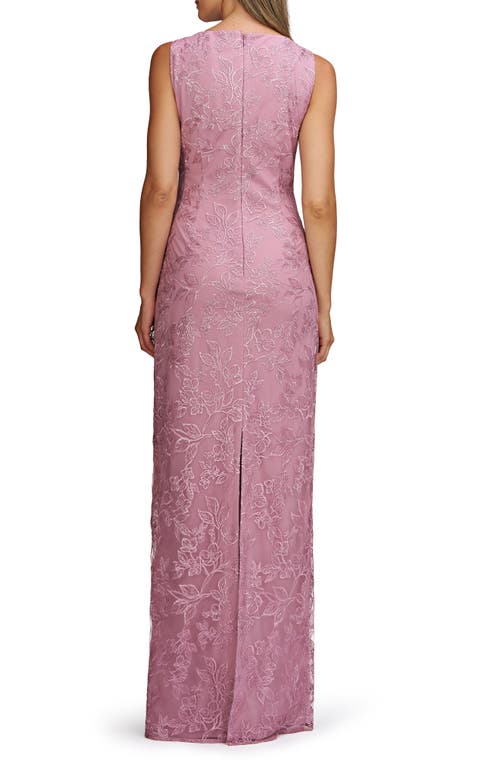 Js Collections Blakely Floral Embroidery Ruched Gown In Lilac