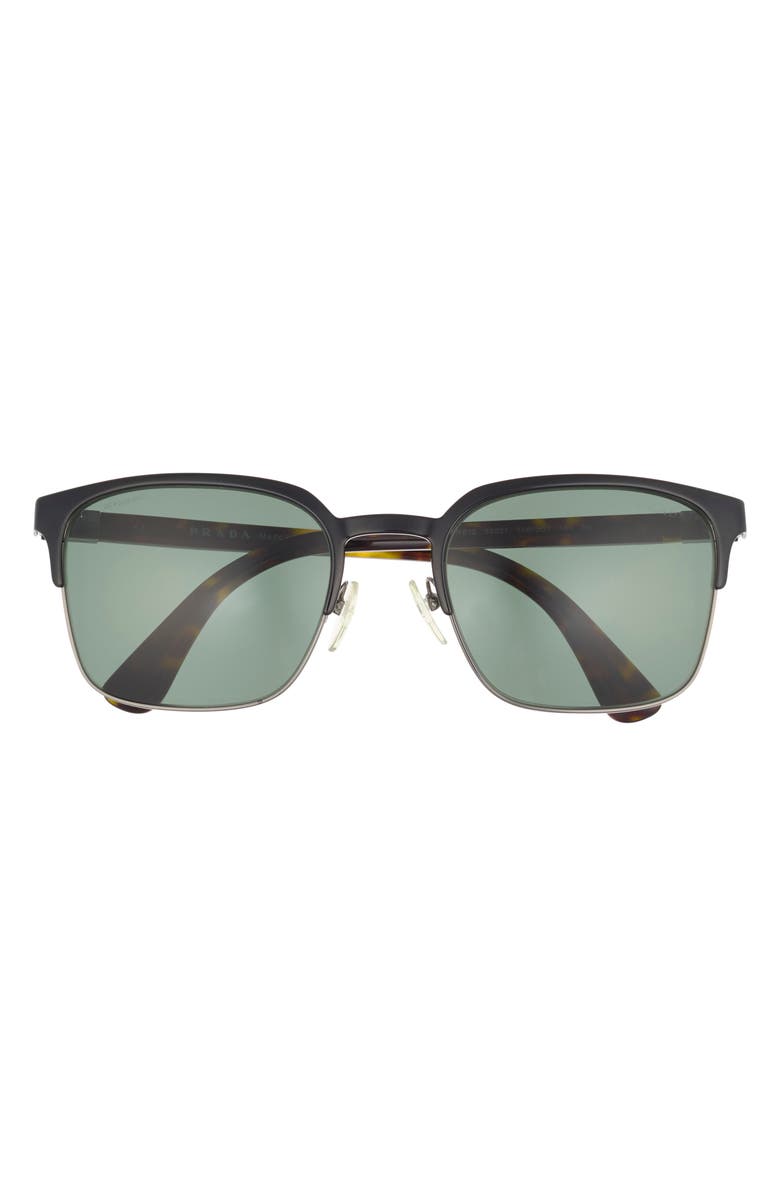 Prada 55mm Rectangular Sunglasses, Main, color, Dk Gun