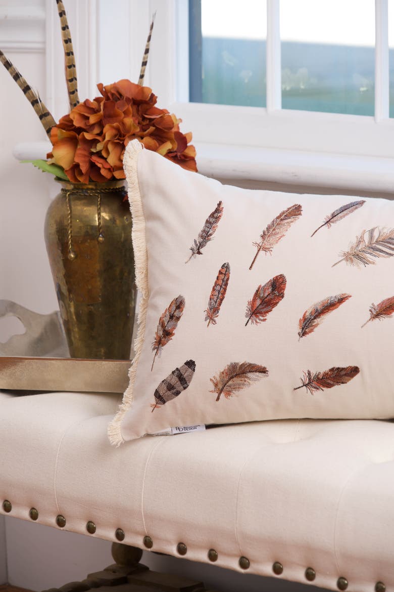 Feather Pattern Lumbar Mini Lumbar Accent Pillow 14" x 26", Alternate, color, Beige