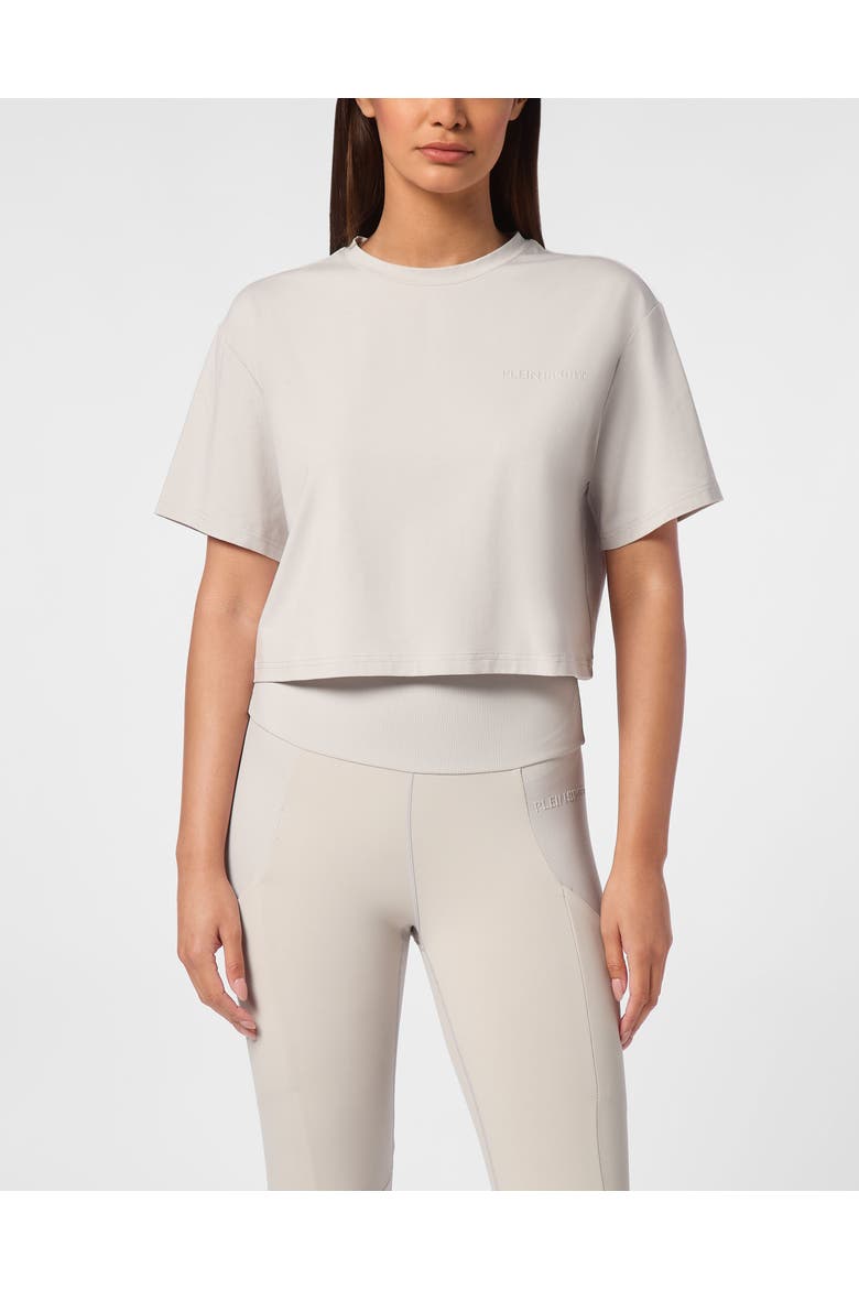 Cropped T-Shirt Round Neck Ss Comfort Women, Main, color, grey