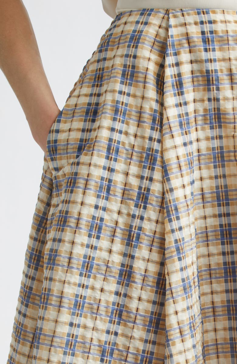 BERNADETTE Kennedy Plaid Seersucker Skirt, Alternate, color, Blue / Beige Seersucker Check