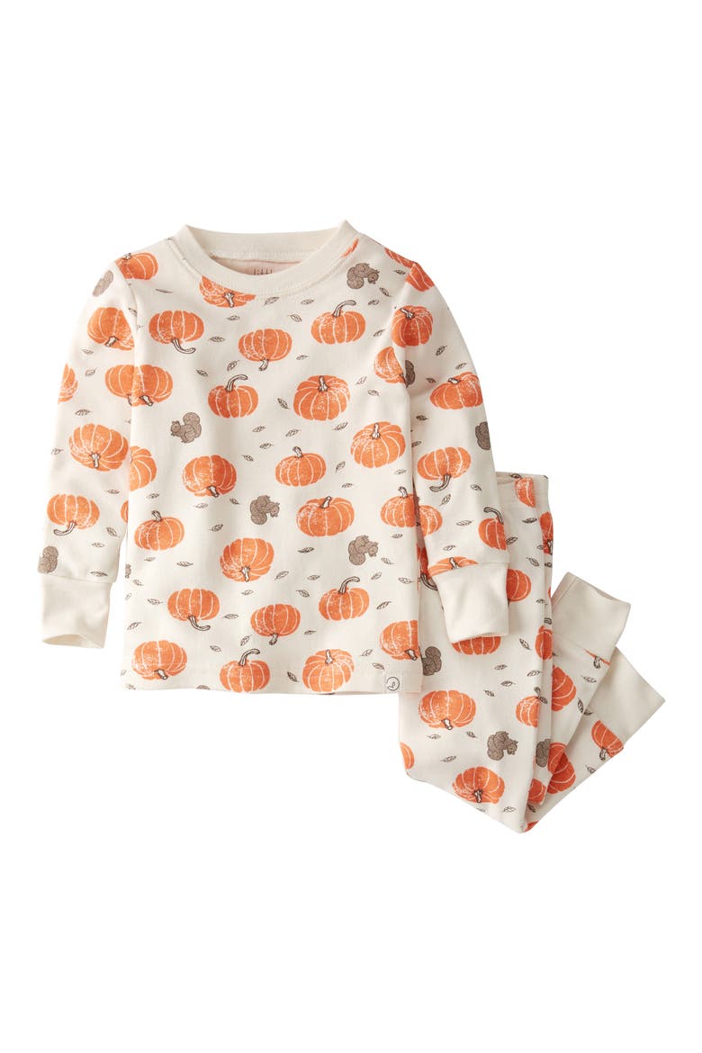 Print Fitted Organic Cotton Two-Piece Pajamas, Main, color, LP PUMPKIN