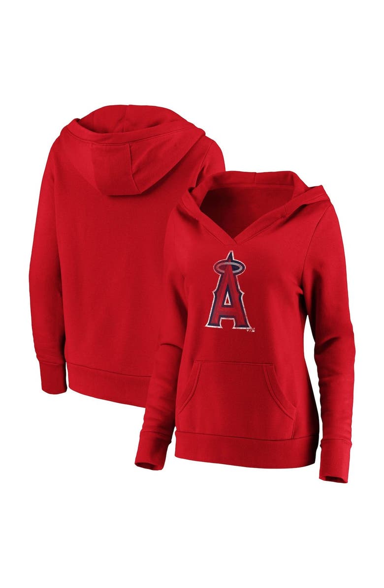 FANATICS Women's Fanatics Branded Red Los Angeles Angels Core Team Crossover V-Neck Pullover Hoodie, Main, color, 
