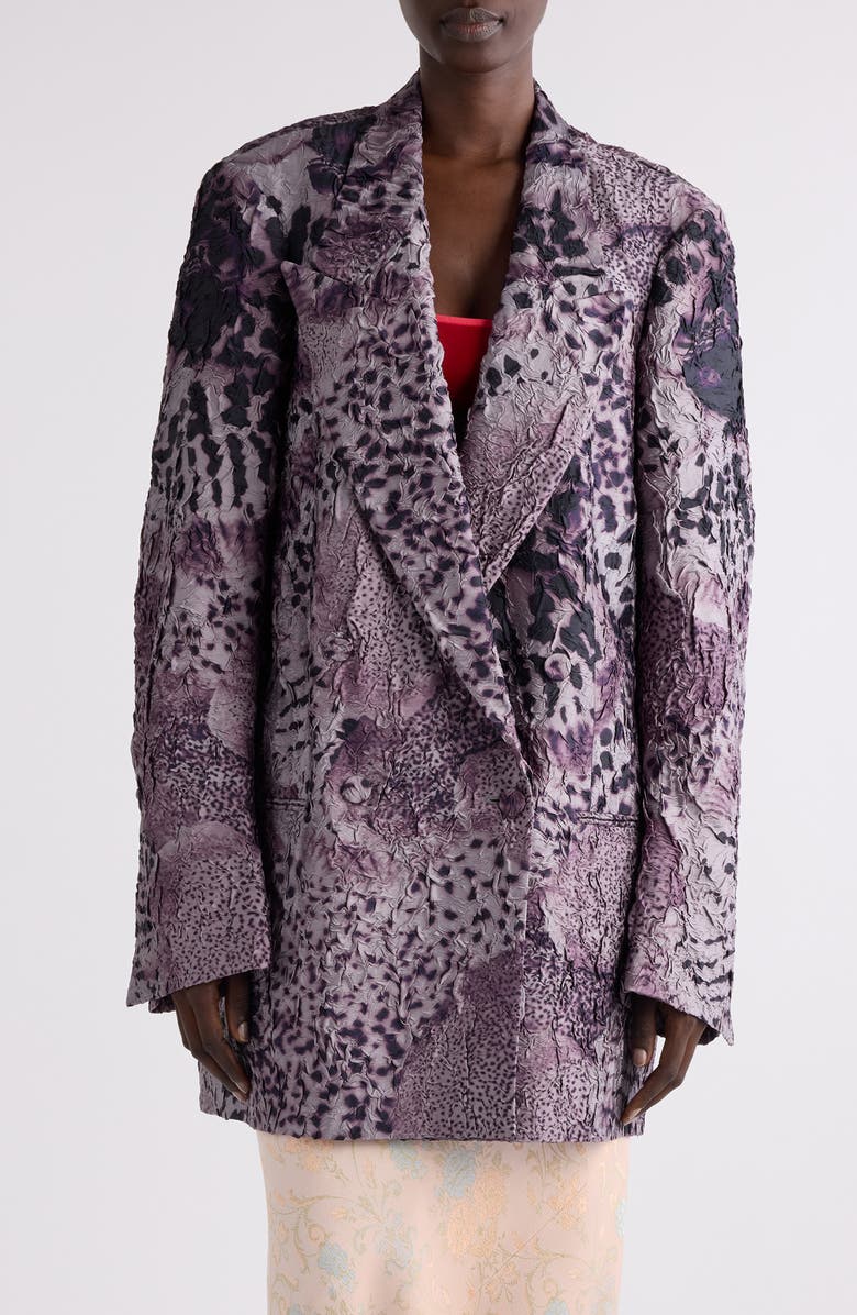 Dries Van Noten Blink Orchid Spots Print Oversize Textured Satin Blazer, Main, color, 