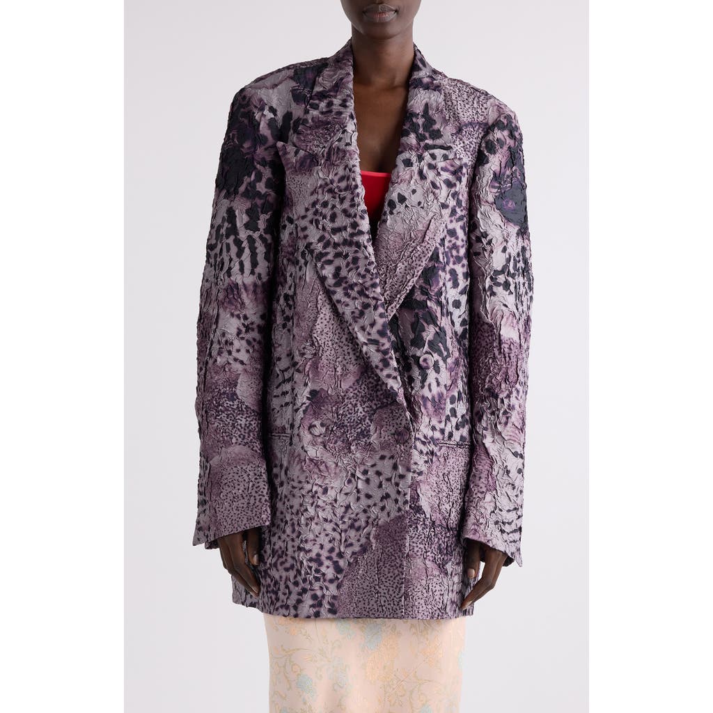Dries Van Noten Blink Orchid Spots Print Oversize Textured Satin Blazer In Mauve