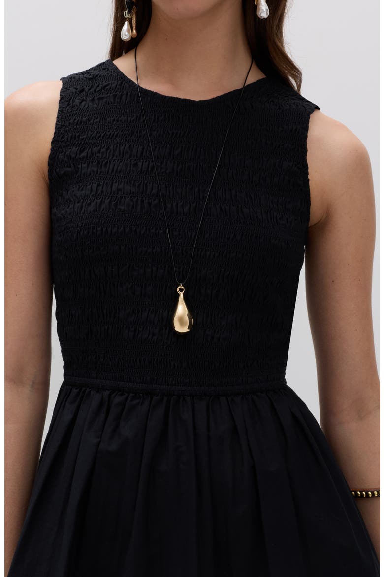 Smocked Lace Trim Sleeveless Cotton Maxi Dress, Alternate, color, BLACK