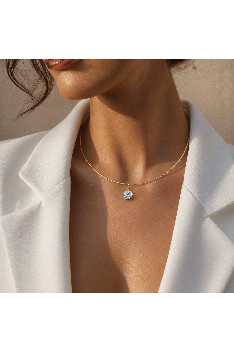 Moissanite Round Bezel Pendant Charm, Alternate, color, Gold