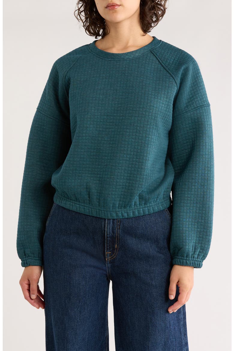 Corbet Quilted Crewneck Sweatshirt, Main, color, DARK TEAL HEATHER