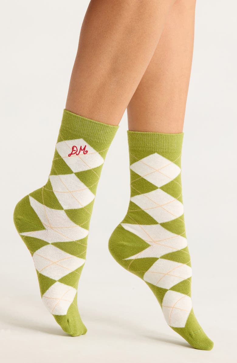 Damson Madder Argyle Organic Cotton Blend Crew Socks, Main, color, 