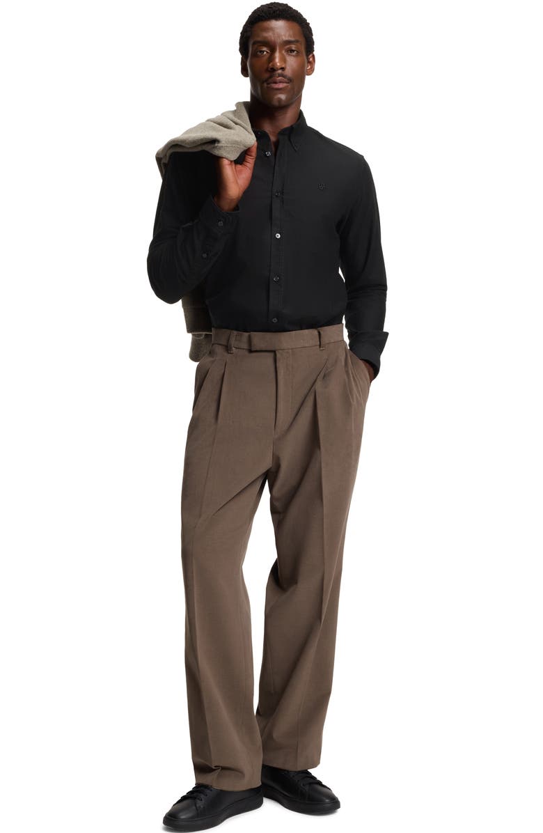 BOSS Roan Slim Fit Solid Cotton Button-Down Shirt, Alternate, color, Black