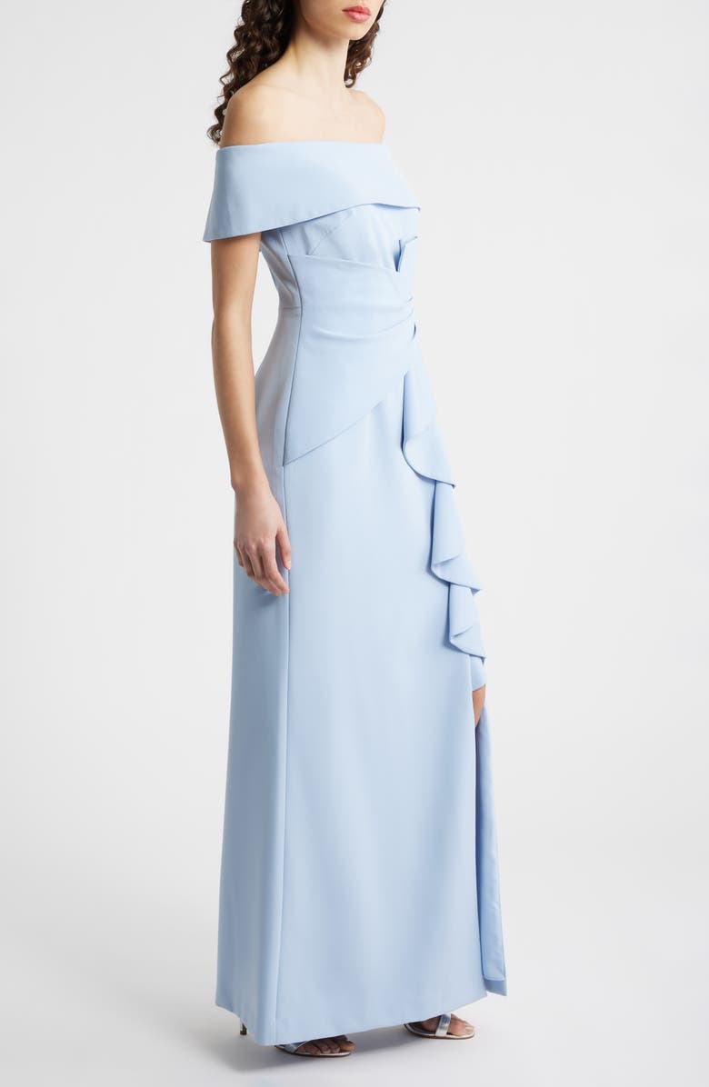 Eliza J Cascade Ruffle Off the Shoulder Gown, Alternate, color, Sky