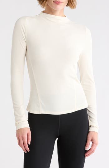 Z By Zella Glow Rib Mock Neck Top In Ivory Egret