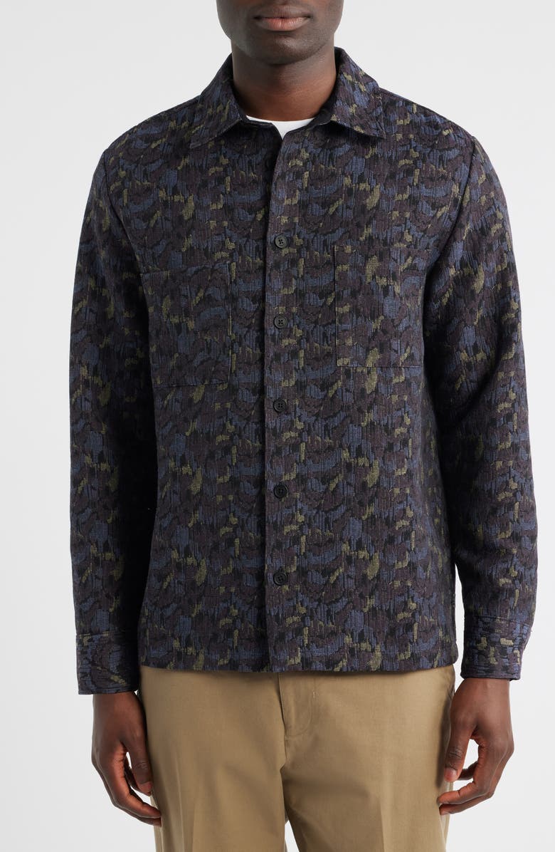 Wax London Whiting Camo Jacquard Recycled Cotton Blend Shirt Jacket, Alternate, color, Navy