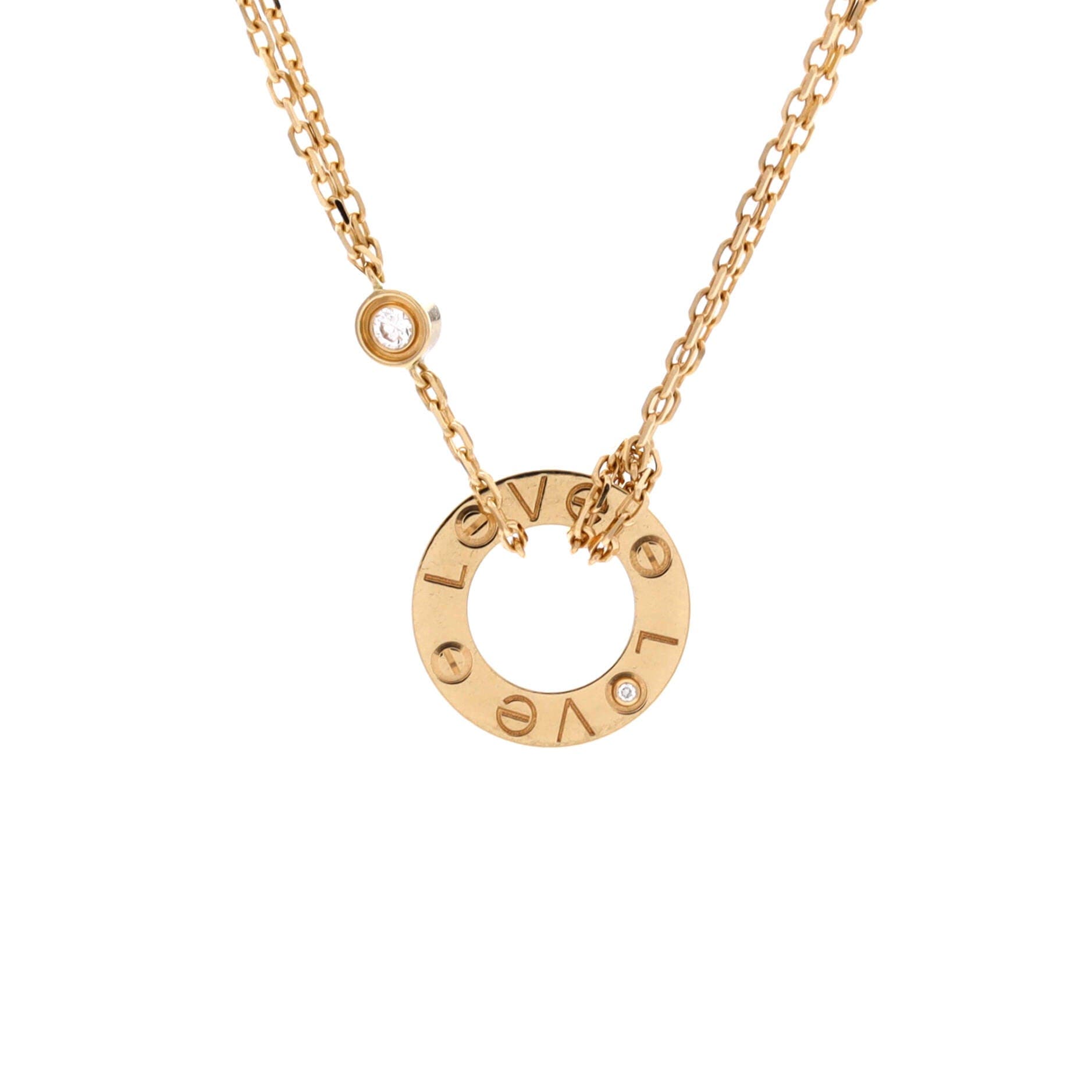 2 Diamonds Love Pendant Necklace 18K Yellow Gold and Diamonds, Main, color, Metallic Gold