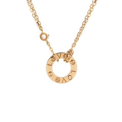 2 Diamonds Love Pendant Necklace 18K Yellow Gold and Diamonds