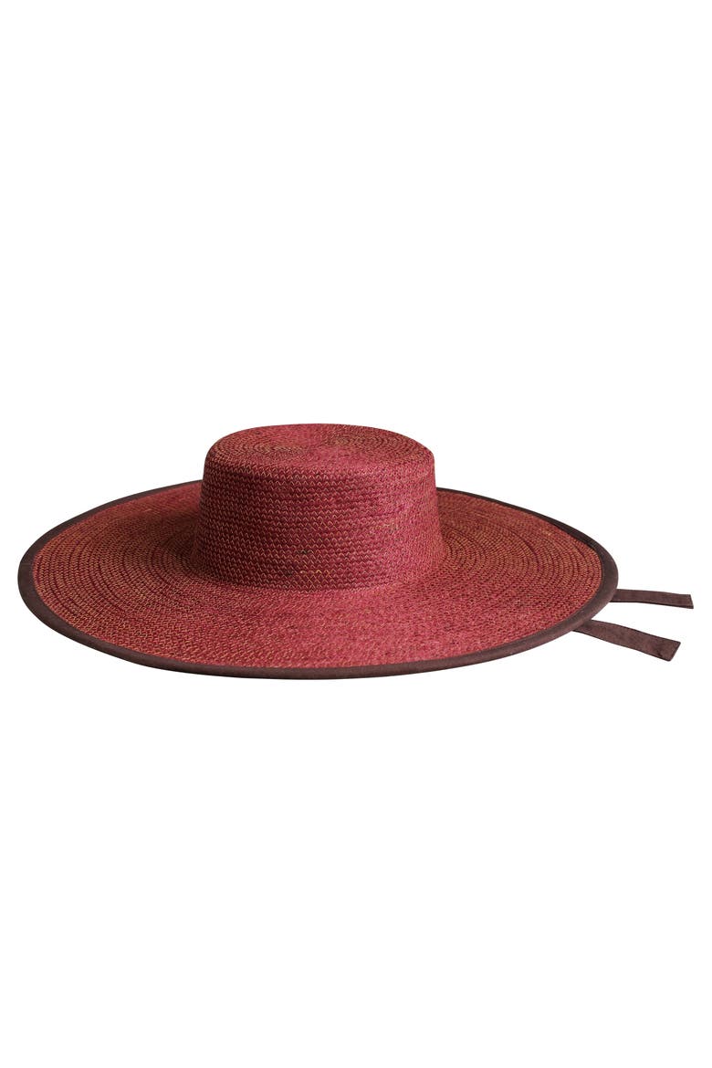 The Lolo Wide-brim Jute Boater Hat, Main, color, Burgundy