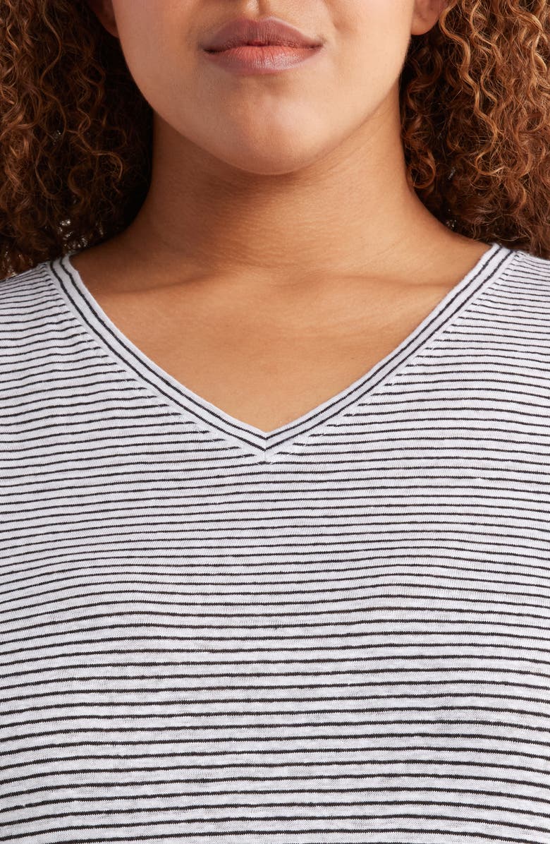 Eileen Fisher Stripe Organic Linen T-Shirt, Alternate, color, White/ Black