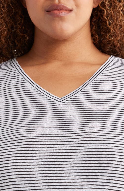 Eileen Fisher Stripe Organic Linen T-shirt In Gray