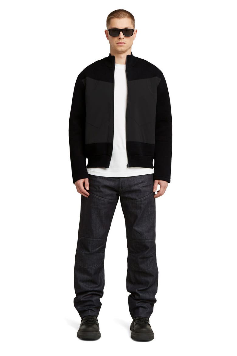 Mixed Media Organic Cotton Zip-Up Bomber Jacket, Alternate, color, DARK BLACK