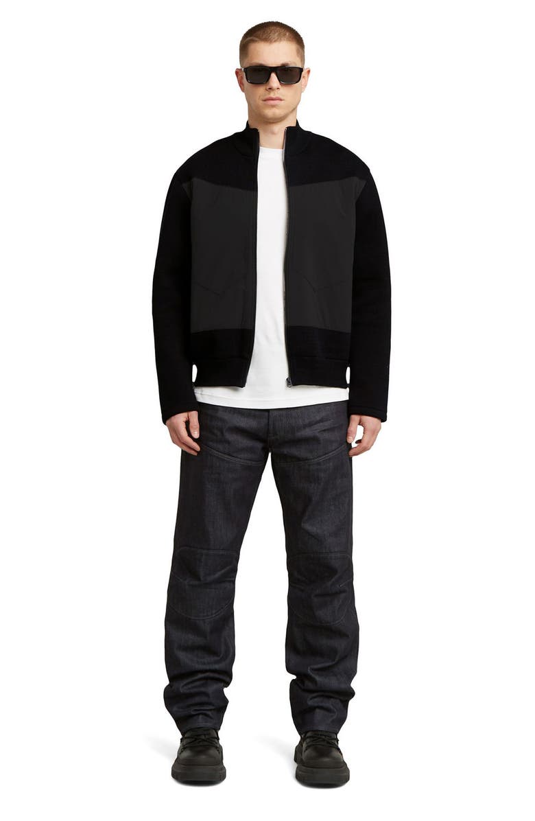 G-STAR Mixed Media Organic Cotton Zip-Up Bomber Jacket, Alternate, color, Dark Black