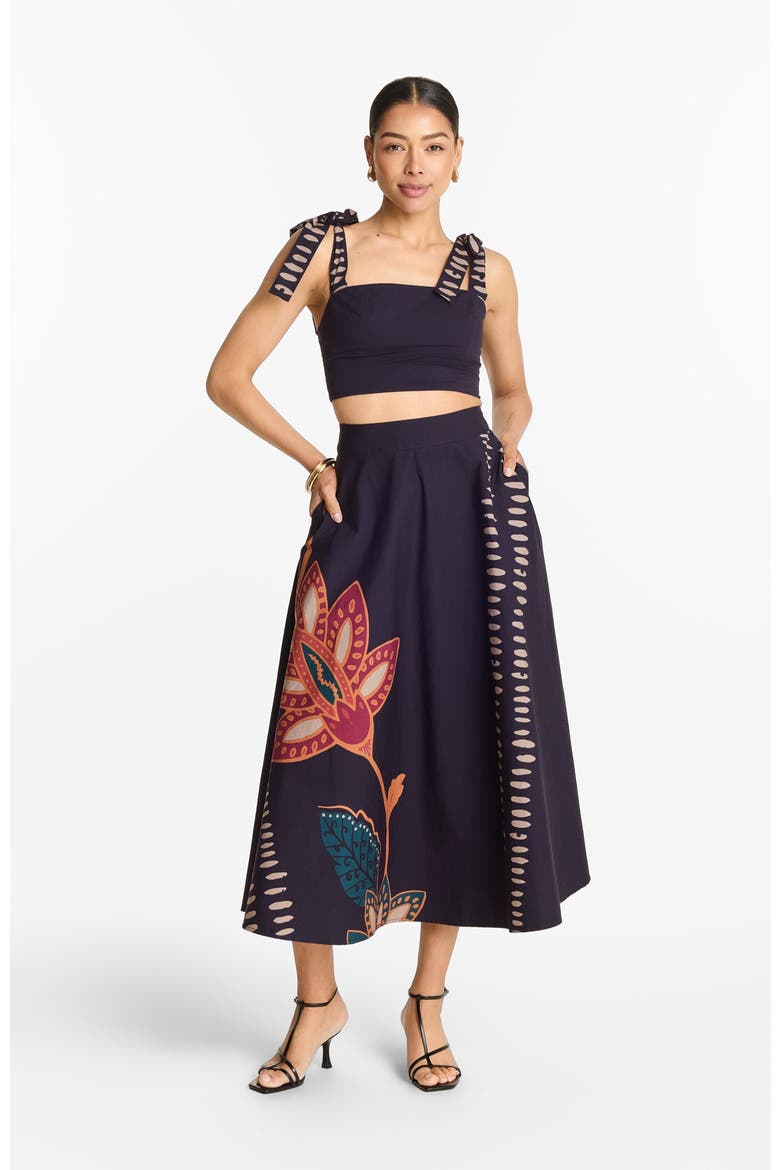 Zya Skirt Razu in Printed Cotton Poplin, Alternate, color, Razu Navy