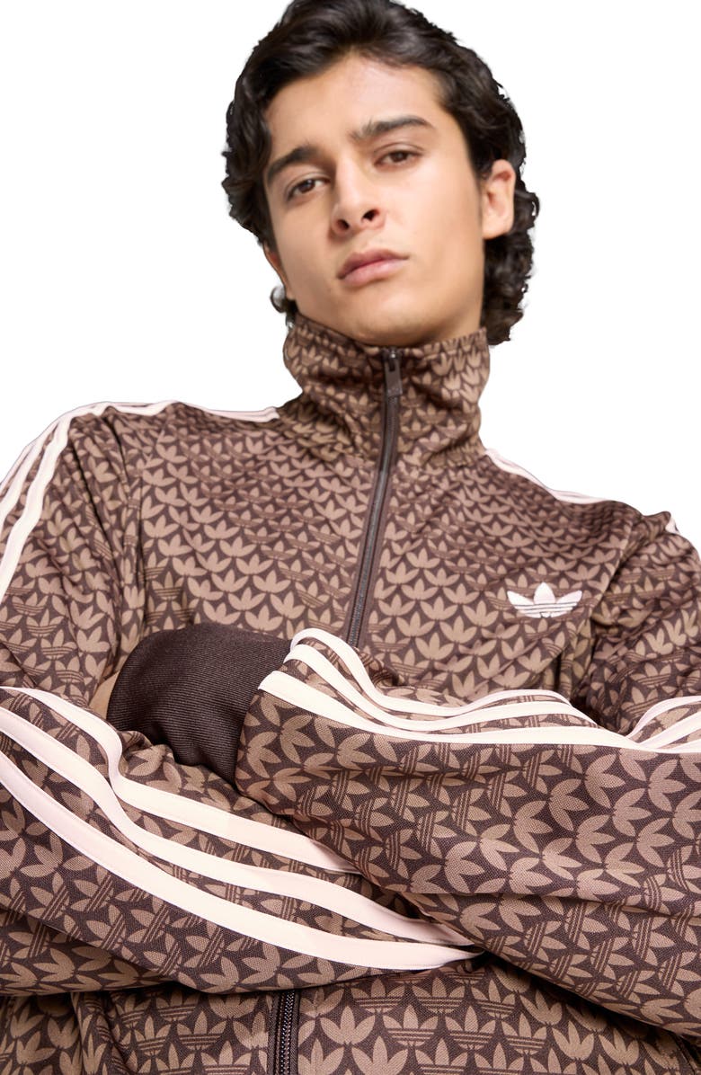 adidas Monogram Firebird Recycled Polyester Track Jacket, Alternate, color, Coffee/ Earth / Sandy Pink
