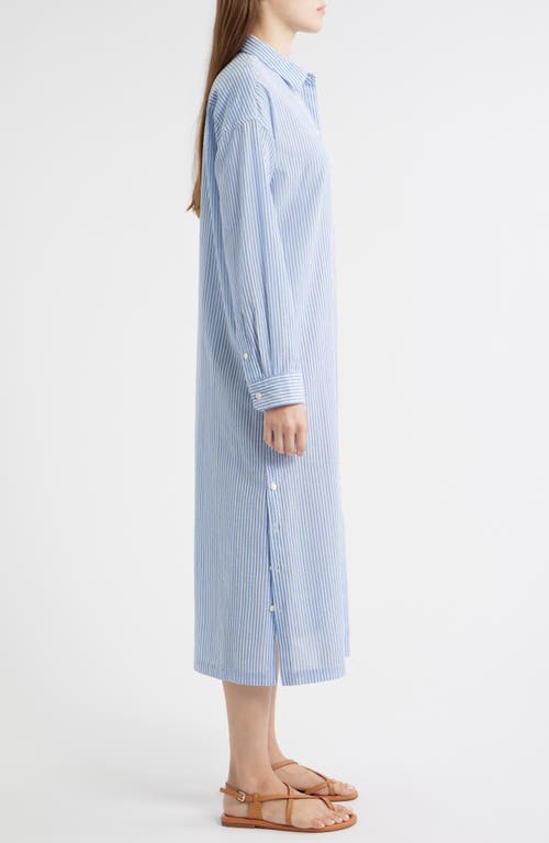 Alex Mill Kerry Stripe Long Sleeve Cotton Seersucker Midi Shirtdress In Blue